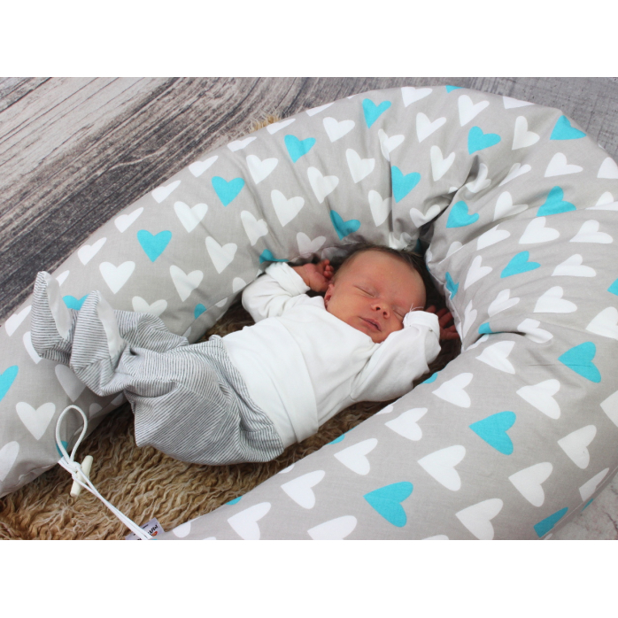 Kojicí, těhotenský polštář Maxi SRDCE MODRÉ 100% bavlna 1