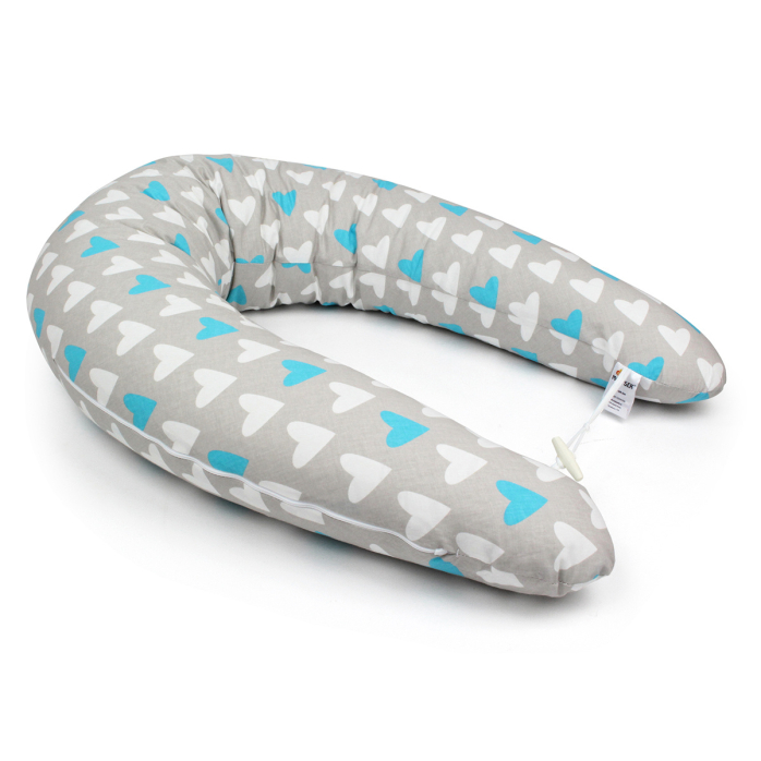 Těhotenský a kojicí polštář Maxi srdce modré 100% bavlna